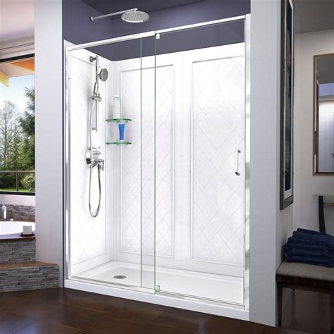 25-in W x 60-in L with Left Drain Single Threshold Rectangle Shower Base (White) Shop the Collection. . Walk in showers lowes